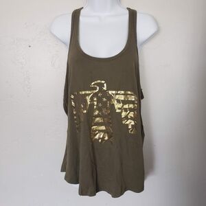 Texas True Threads Women's 2XL Olive Green Racerback Gold Thunderbird Western